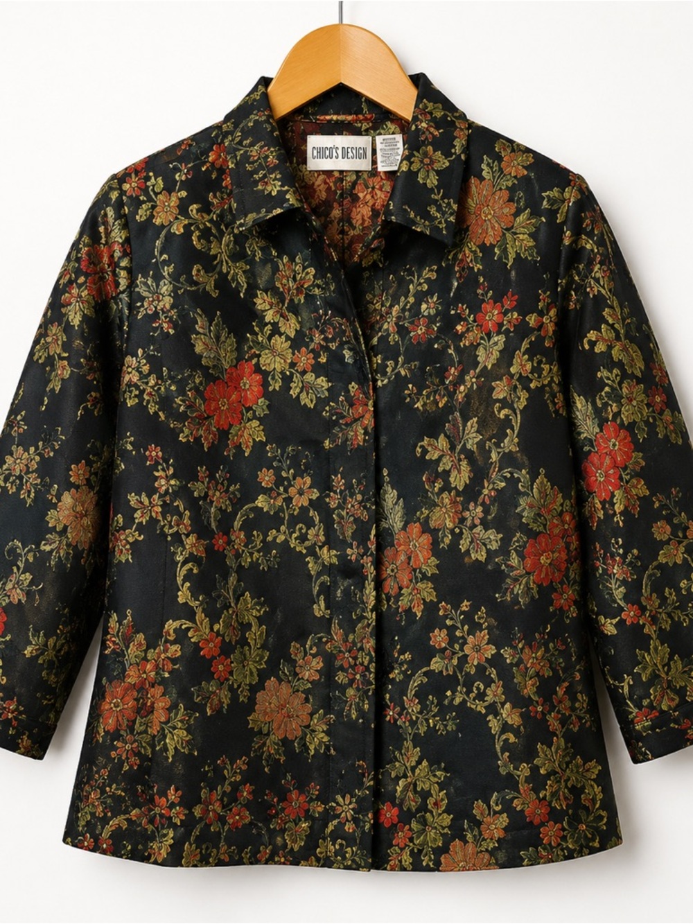 Black Floral Button-Front Jacket